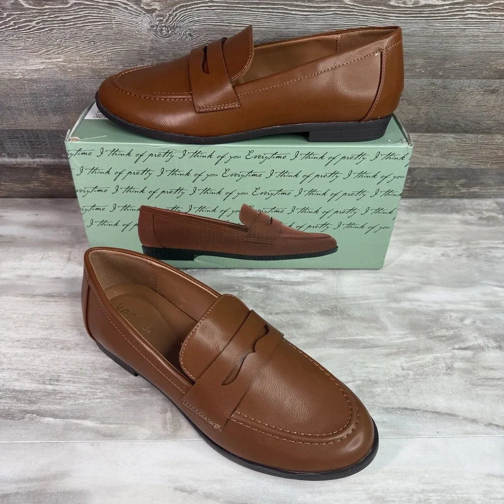 KENSIE Womens‎ Gitty Penny Loafer Slip on Casual Shoes Extra Padded Brown Sz 8.5